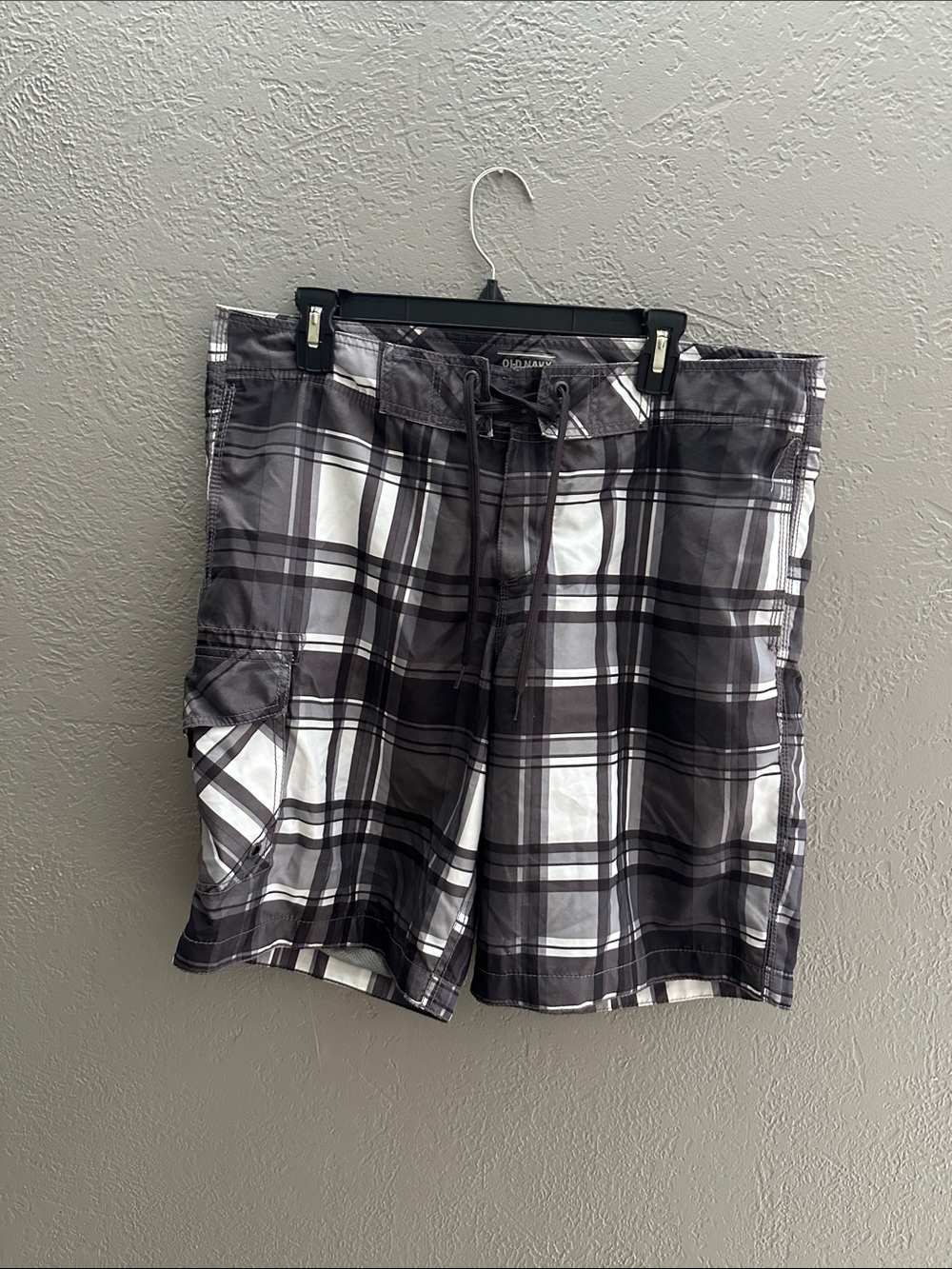 Old Navy Black and White Plaid Swim Board Shorts